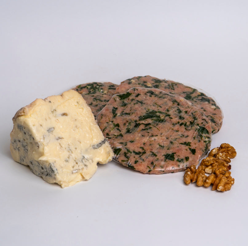 Hamburger di pollo con spinaci, gorgonzola dolce e noci