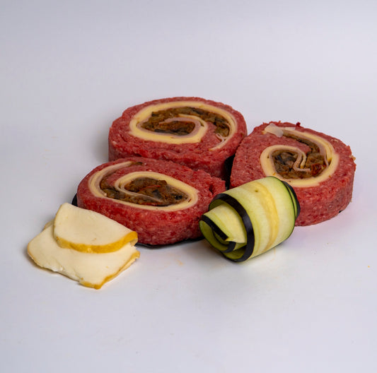 Fetta di polpettone di scottona con melanzane e provola