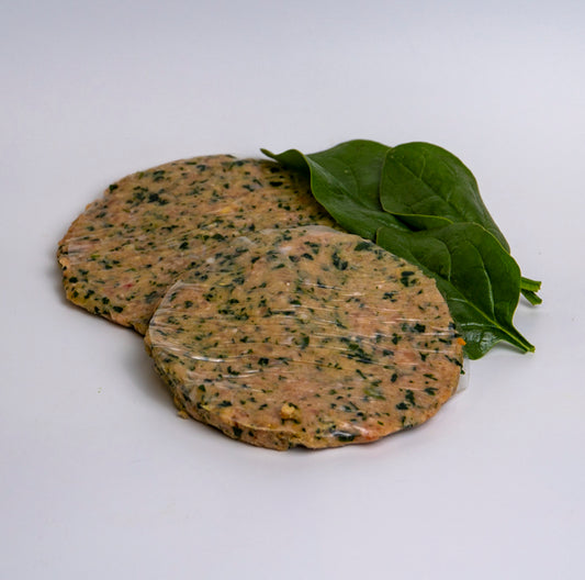 Hamburger di pollo con spinaci in foglia
