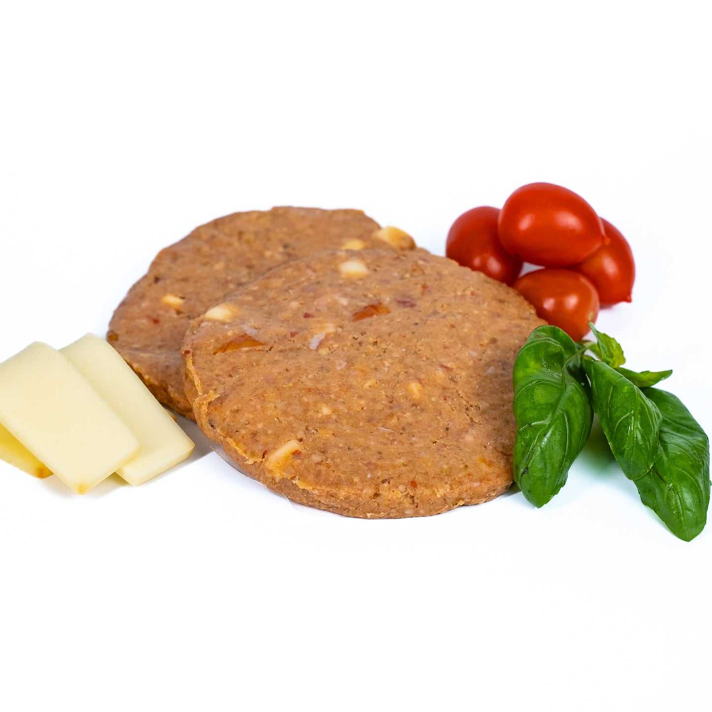 Hamburger di pollo con pesto, pomodorini e provola