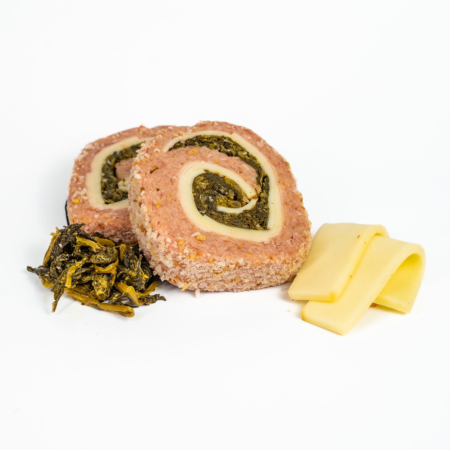 Fetta di polpettone di pollo con broccoli e provola.